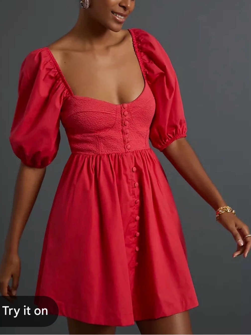 Maeve Anthropologie Puff-Sleeved Sweetheart Mini Dress Red Size Small Girly